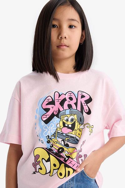 DeFacto Spongebob Print Girls Oversize T-Shirt - Crew Neck, Short Sleeve D8830A825Sp