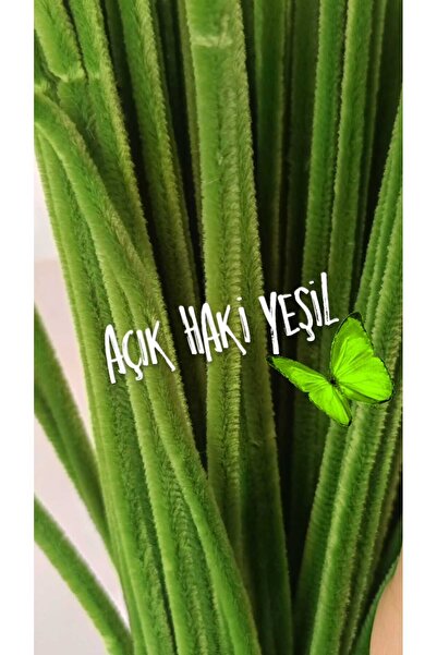 hobidaşım Şönil Açık haki yeşil Renk 30 cm 20 li 1 Paket Tüylü Tel Peluş Tel 30 cm Elişi Okul Projeler