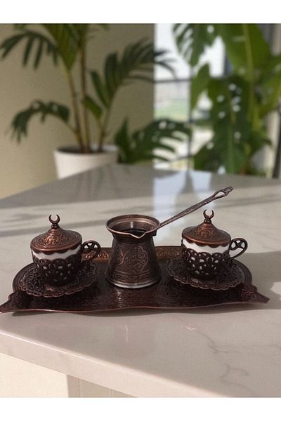 E orient Quality 2 Person Cup Team Copper Ottoman Patterned Motif Turkish Coffee