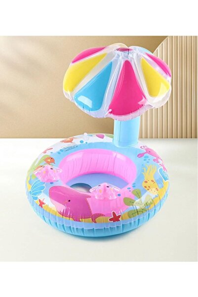 solutions technology Gölgelikli Bebek Yüzme Simidi | Mantar Başlıklı, Güneş Korumalı, Şişme Deniz Simidi(Mavi)