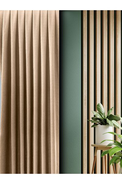 OnyxHome Κουρτίνα με φόντο λινό Paris Beige Μονό Φτερό (χωρίς μπαλώματα)