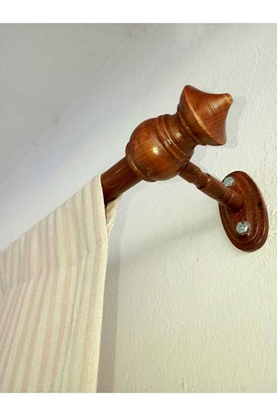 MZN Home Etekucu Ruffled Rustic Pipe Milk Coffee Striped Vintage Linen Curtain - Lace Gift - (En X Boy)