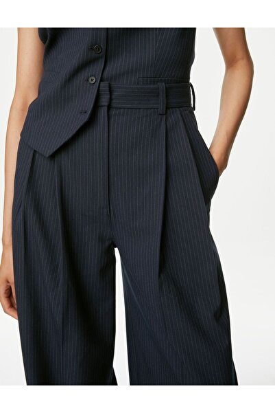 Marks & Spencer Yüksek Bel Çizgili Wide Leg Pantolon