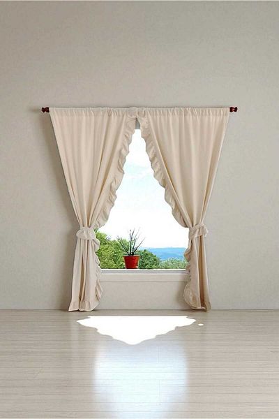 MZN Home Rustic Pipe Beige Vintage Linen Curtain with 2 Ruffled Edges - Gifted with Laces - (Width X Length)