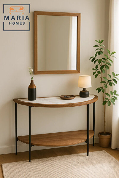 MARIA HOMES طاولة كونسول نصف قمرية مع سطح رخامي - 119 × 75 × 43 سم طاولة مميزة للمدخل الحديث