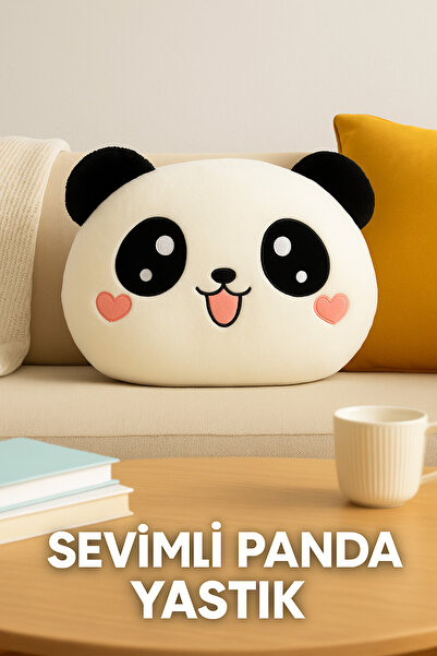 Mersi SHOP Sevimli Panda Kafası Peluş Dekoratif Oyuncak Yastık