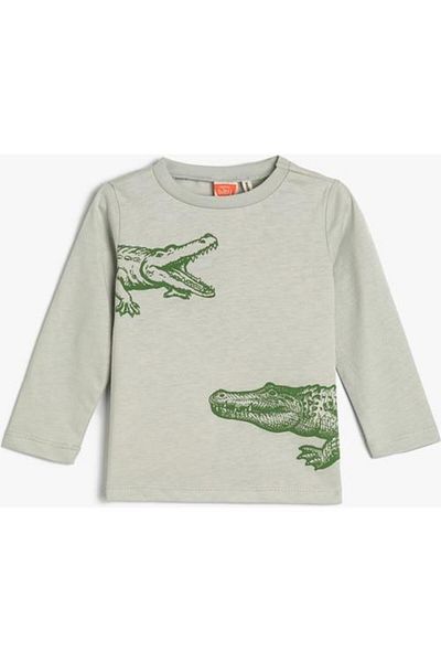 Koton T-Shirt Graphic Crocodile Printed Long Sleeve Crew Neck Cotton