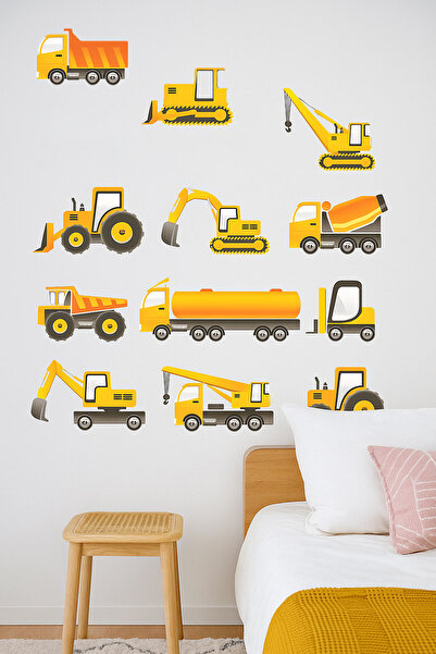 KT Decor Construction MachInery Wall Sticker Set for Kids and Baby Room