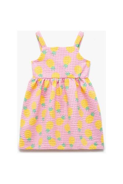 Koton Square Neck Buttoned Pineapple Patterned Strap Dress