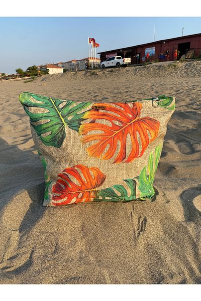 MER HOME Devetabani Patterned Zippered Lined Beach Bag Daily Shoulder Bag