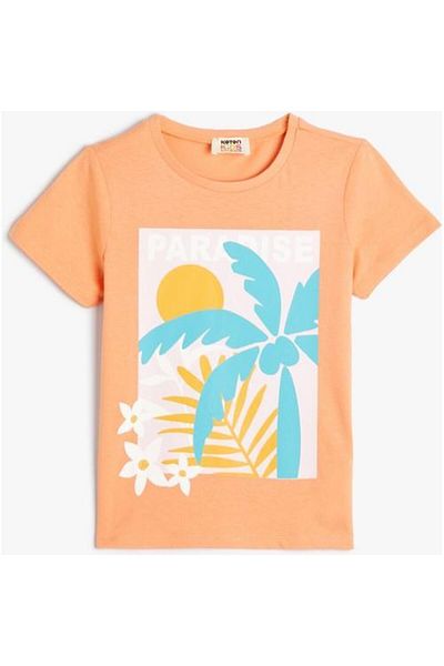 Koton Tricou de vară din bumbac, cu mânecă scurtă, cu decolteu rotund