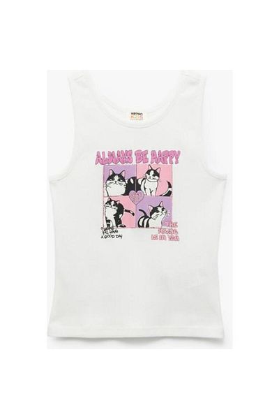Koton Sleeveless Cotton Crew Neck Slim Fit Crop Printed T-Shirt
