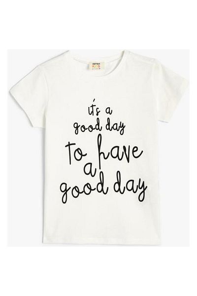 Koton Tricou mânecă scurtă Decolteu Crew Slogan Imprimat Bumbac