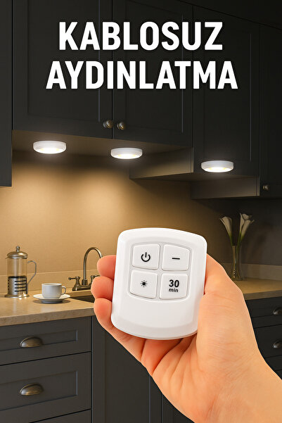 Mersi SHOP Uzaktan Kumandalı 3’lü Kablosuz Yapışkanlı LED Spot Lamba | Işık A...