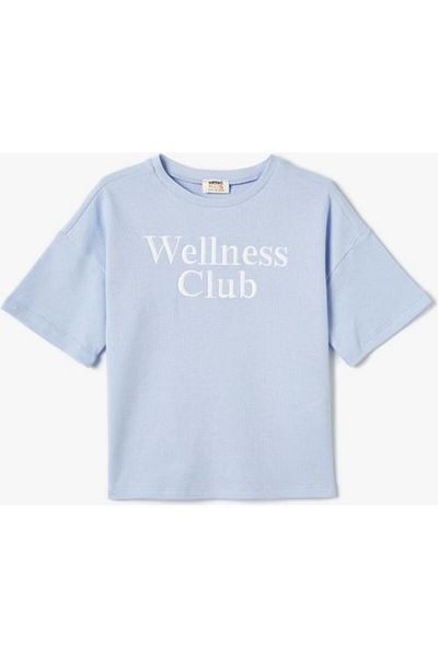 Koton Tricou brodat cu slogan, decolteu, mânecă scurtă din bumbac