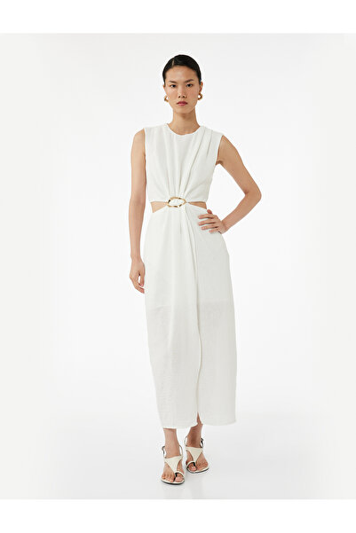 Koton Sleeveless Crew Neck Window Detail Long Dress with Accessories