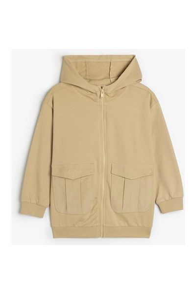 Koton Übergroßes Sweatshirt mit Kapuze und Reißverschluss, langärmelig, Baumwolle, mit Taschen