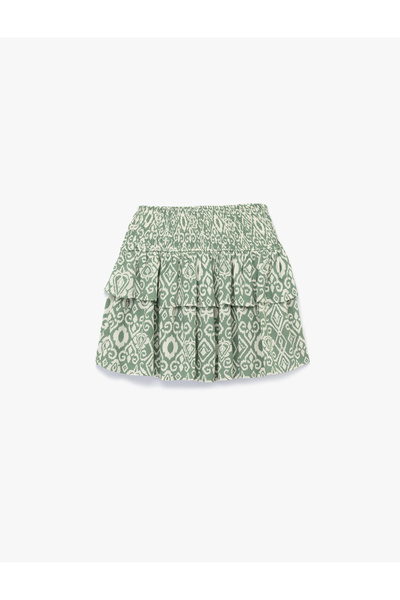 Koton Patterned Viscose Mini Skirt with Layered Gipe Detail