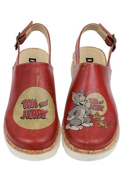 Dogo Sandale de damă din piele vegană portocalie cu talpă groasă - Warner Bros Tom și Jerry Design