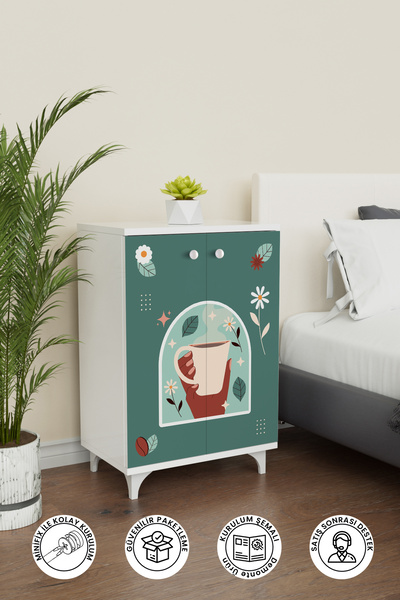 Hediyeler Kapında Coffee Time 2 Raflı Çok Amaçlı Dolap Mutfak Salon Ofis Dolabı