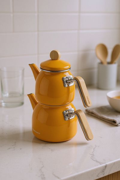 Bambum Sultan Bamboo Handled Teapot Set Mustard
