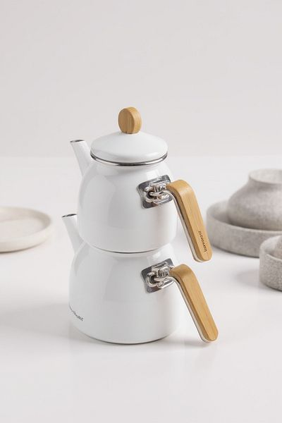 Bambum Sultan Bamboo Handle Teapot Set and White