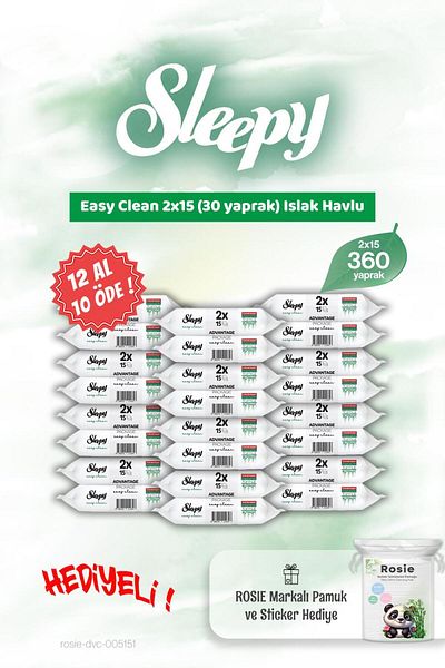 Sleepy Buy 12 Pay 10 2X15 Easy Clean Wet Wipes and Rosie Cotton Gift