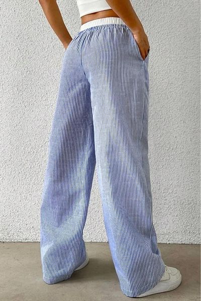 Baby xclub Pantaloni casual cu talie înaltă cu dungi albastre și albe