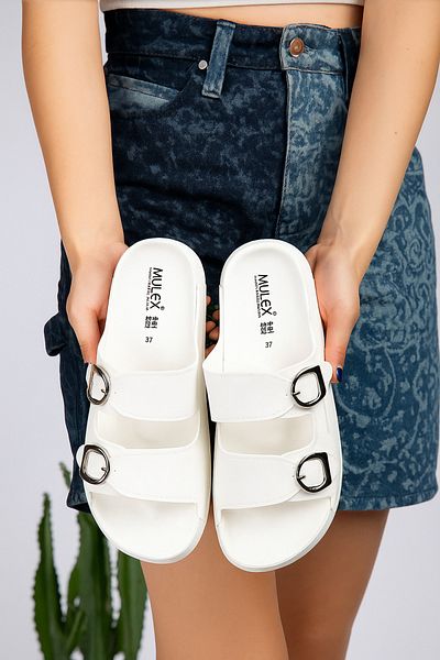 SUNSTEP Mulex Women's Cream Buckle, Stylish, Leather Daily Black Sandals/Slippers