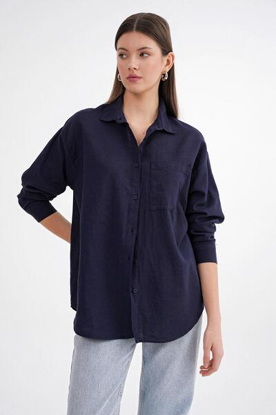 Mixray Жіноча сорочка з кишенями Oversize Basic з льону 4670 - Колір лак