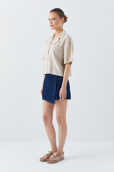 Mixray 4556 Model Femei - Cămașă Crop Basic cu buzunare - Culoare Stone