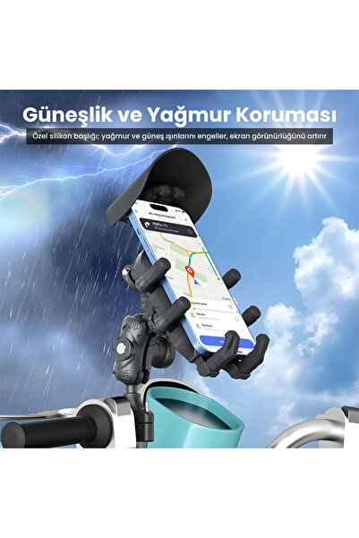 Bix BPH05 Güneş ve Yağmur Korumalı Gidon Bağlantılı Güneşlik Başlıklı Motosiklet Bisiklet Telefon Tutucu