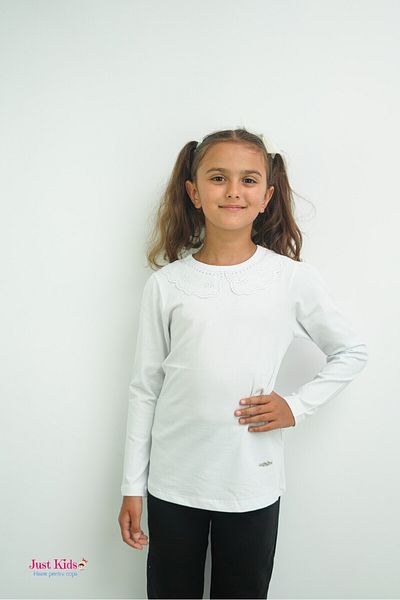 Beberium Kids School Blouse with Long Sleeves and Lace Collar, White, 3 Years