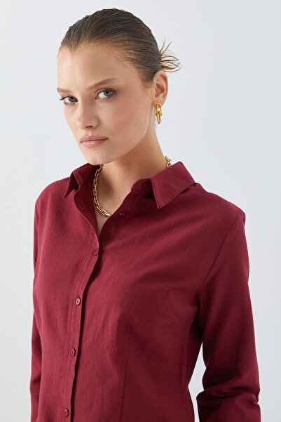 Mixray Burgundy 4634 Women's Fit Shirt - Collet Detailed