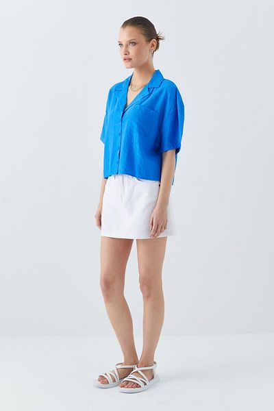 Mixray 4556 Model Saks Blue Cămașă Crop pentru femei - Design de bază cu buzunar