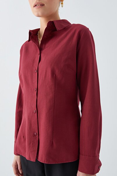 Mixray Burgundy 4634 Women's Fit Shirt - Collet Detailed