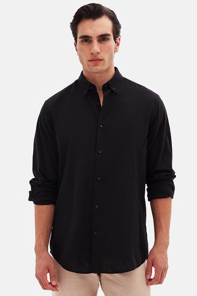 D'S Damat Ds Damat Comfort Cămașă 100% bumbac cu guler cu nasturi negru