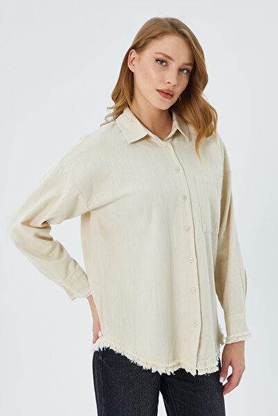 Mixray 4569 Linen Shirt - Stone Color, Filthy Stitching, Women's