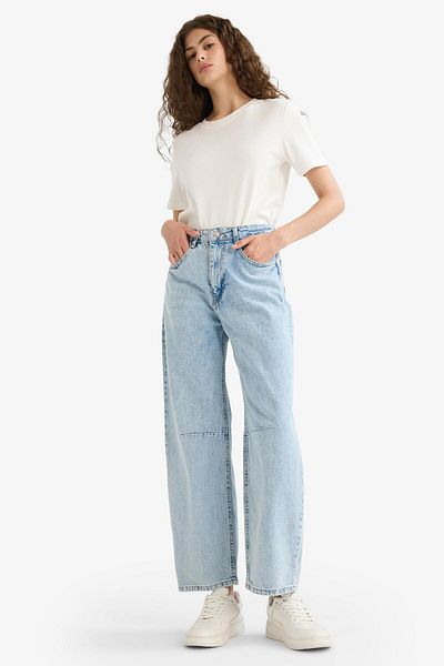 DeFacto Barrel Fit Normal Waist Ankle Length Jean Washed Trousers F6102Ax25Hs