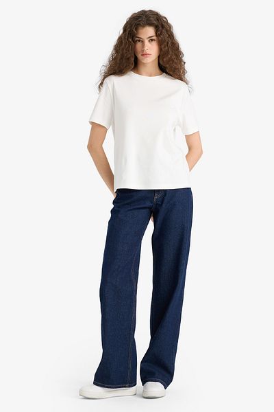 DeFacto Regular Fit Crew Neck Basic Απλό Χοντρό κοντομάνικο λευκό μπλουζάκι D7579ax25sp