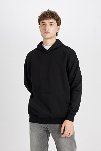 DeFacto Oversize Fit Kapüşonlu Kanguru Cepli Içi Yumuşak Tüylü Sweatshirt
