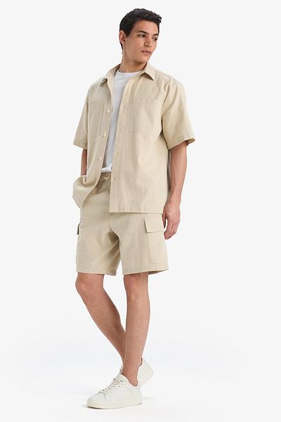 DeFacto 100% Cotton Regular Cargo Pocket Linen Look Bermuda Shorts E7799Ax25Sp