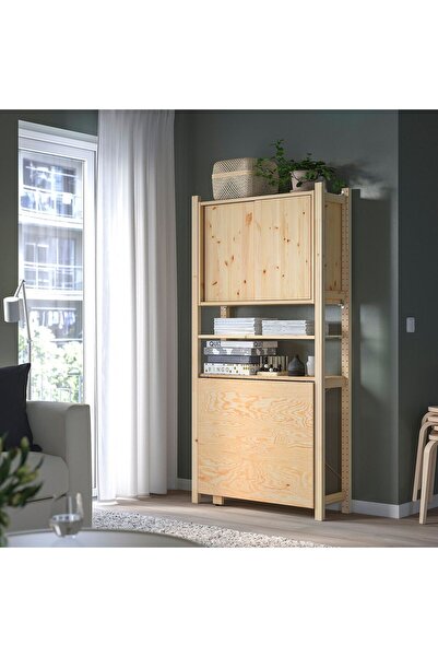 IKEA katlanır masalı raf ünitesi, çam-keçe, 89x30x179 cm, katlanır masalı