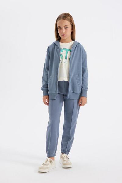 DeFacto Kız Çocuk Gri Standart Fit Beli Paçası Lastikli Cepli Basic Düz Okul Jogger Eşofman Altı X9036a624au