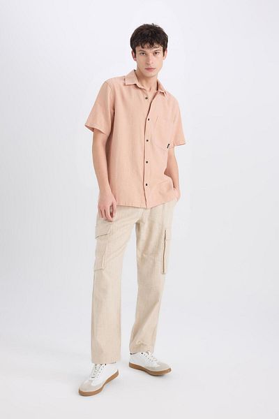 DeFacto 100% bumbac, cu aspect de in, cu fermoar, pantaloni cu picioare drepte D9868ax25sp