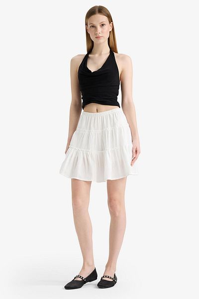 DeFacto Coool High Waist Combed Cotton Lining Linen Look Mini Skirt F7231Ax25Hs