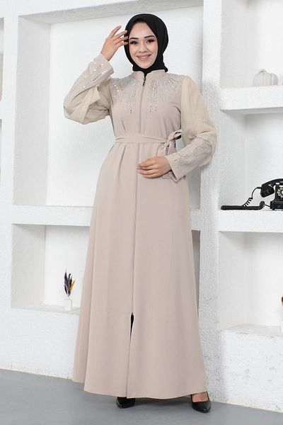 Modamihram Taş İnci Μαχαίρι τσέπης Ferace Beige 12245