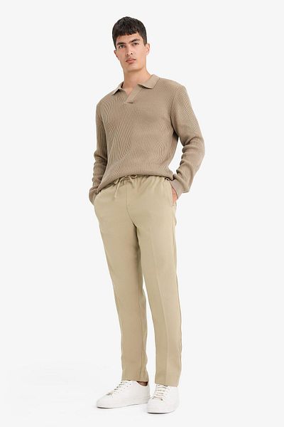 DeFacto Summer Fabric Jogger Pants Elastic Waist with Lace-Up Straight Leg Stretching All Directions with Pockets A9943Ax25Sp
