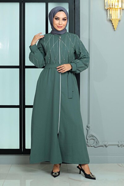 Modamihram Stone Detailed Abaya Mint 19161