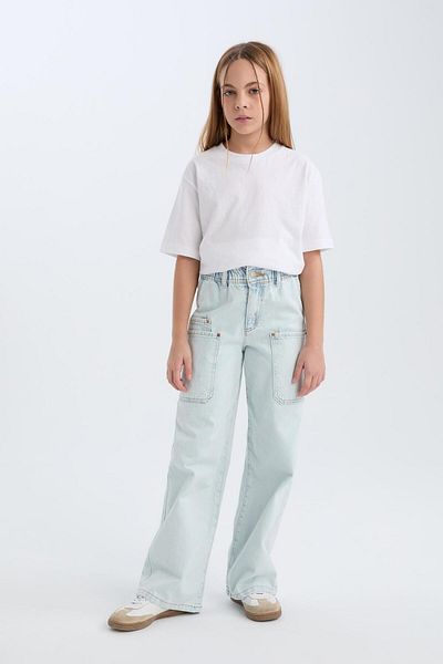DeFacto Girls' Paperbag Cargo Wide Leg Cotton Pants D7110A825Sp